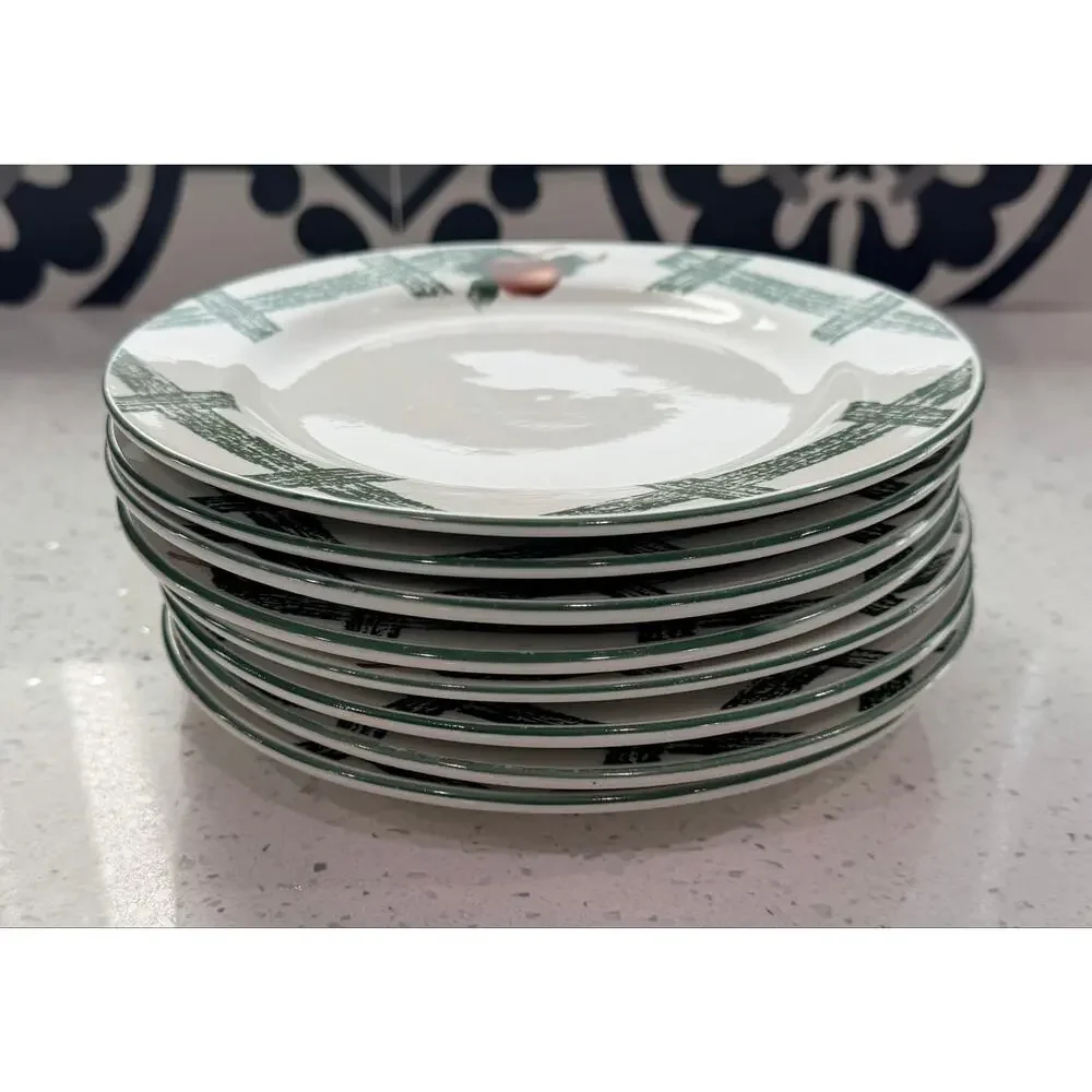 Citation Cades Cove 7.5” Salad Bread Plates Set of 8 Apple Green Lattice
